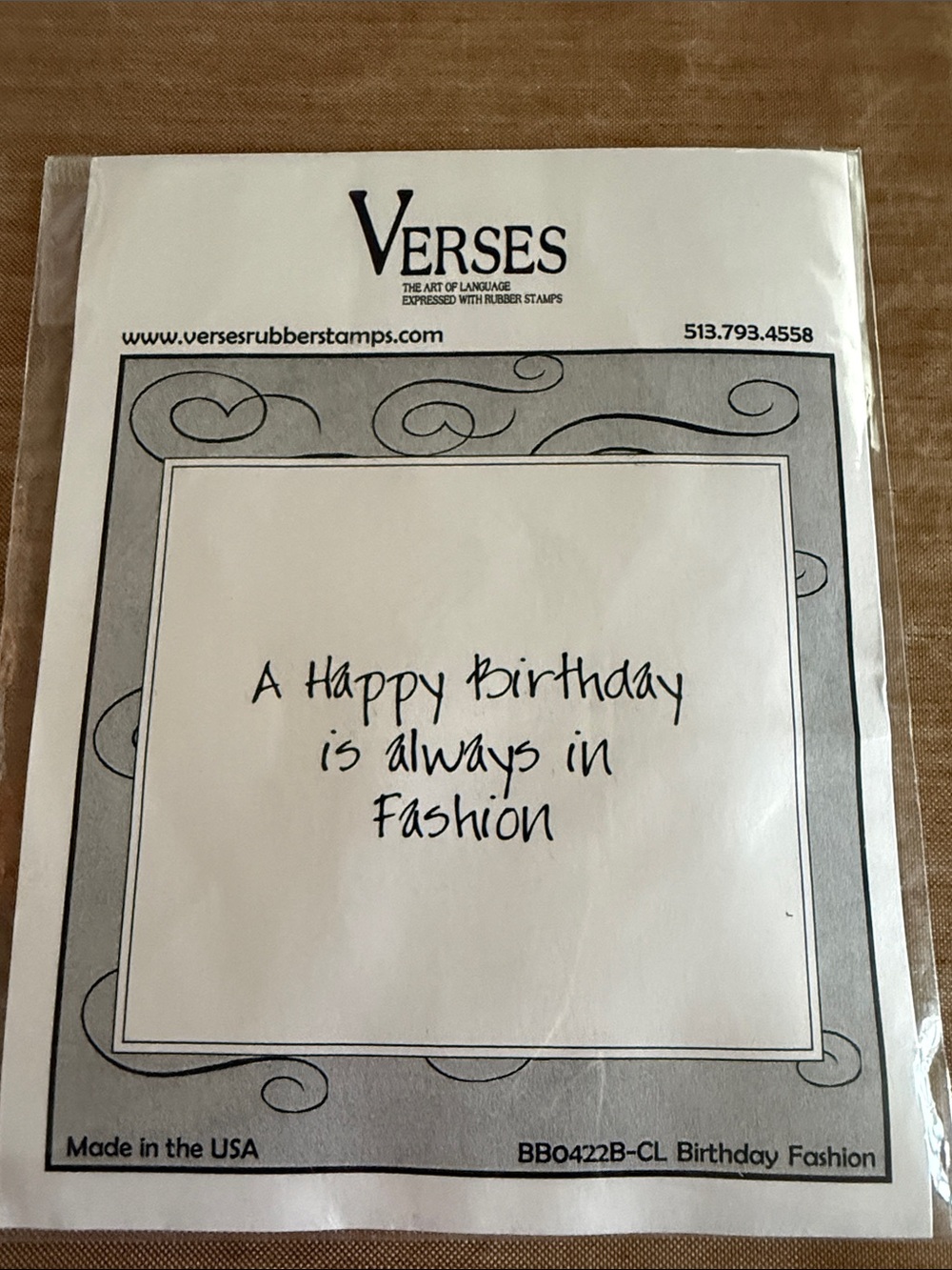 Verses Rubber Stamp ”A Happy Birthday is always in Fashion”